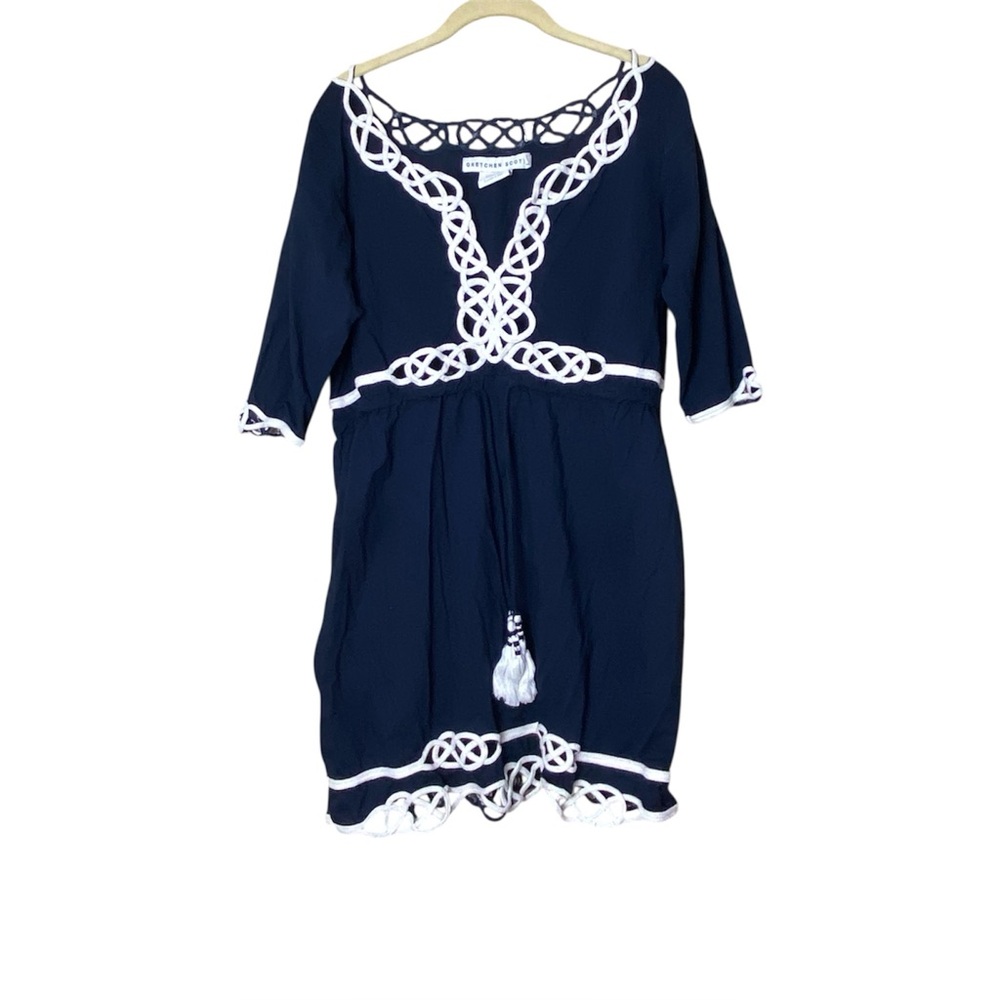 Gretchen Scott Infinity Navy Embroidered Tassel Dress XL Resort Coastal - Picture 2 of 5